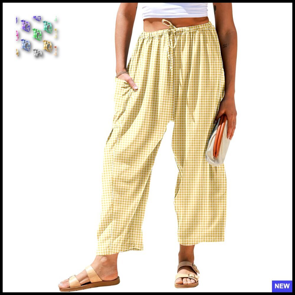 Wide Leg Palazzo Pants Linen Blend Boho Chic Casual Drawstring Waist Pockets